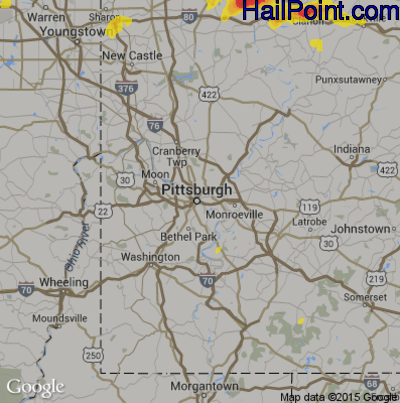 Hail Map for Pittsburgh, PA Region on May 28, 2017