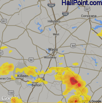 Hail Map for Waco, TX Region on May 28, 2017