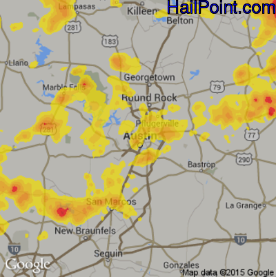 Hail Map for Austin, TX Region on May 28, 2017 