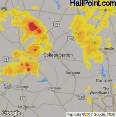 Hail Map for College Station, TX Region on May 28, 2017 