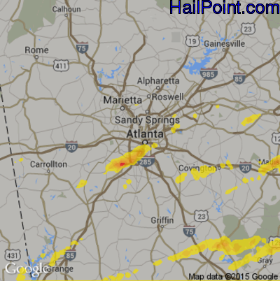Hail Map for Atlanta, GA Region on May 29, 2017