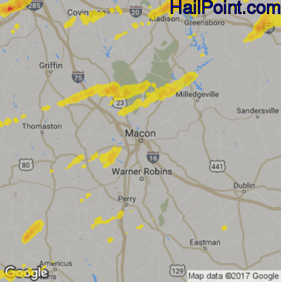 Hail Map for Macon, GA Region on May 29, 2017 