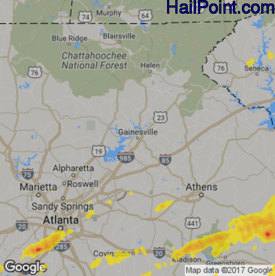 Hail Map for Gainsville, GA Region on May 29, 2017