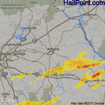 Hail Map for Athens, GA Region on May 29, 2017 