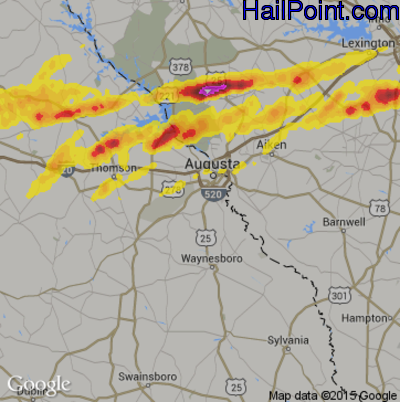Hail Map for Augusta, GA Region on May 29, 2017