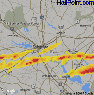 Hail Map for Columbia, SC Region on May 29, 2017