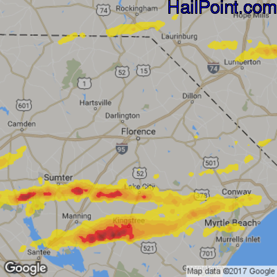 Hail Map for Florence, SC Region on May 29, 2017