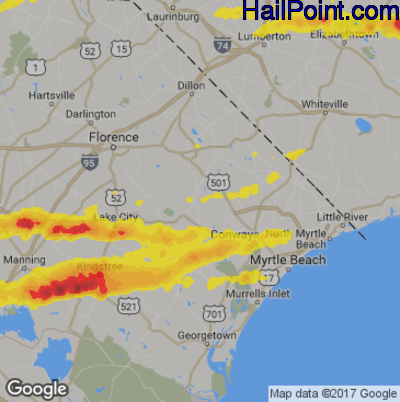 Hail Map for Myrtle Beach, SC Region on May 30, 2017