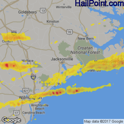 Hail Map for Jacksonville, NC Region on May 30, 2017
