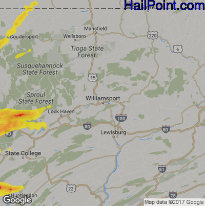 Hail Map for Willamsport, PA Region on May 30, 2017