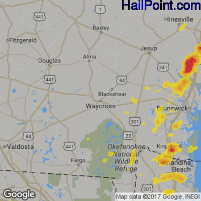 Hail Map for Waycross, GA Region on May 30, 2017