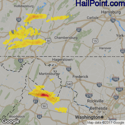 Hail Map for Hagerstown, MD Region on May 30, 2017