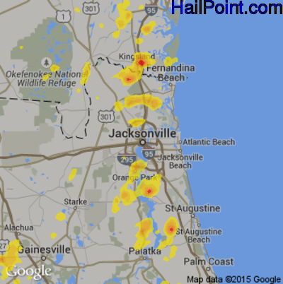 Hail Map for Jacksonville, FL Region on May 30, 2017