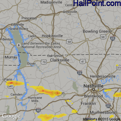 Hail Map for Clarksville, TN Region on May 30, 2017