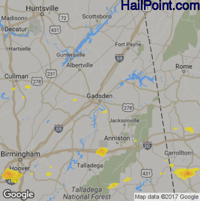 Hail Map for Gadsen, AL Region on May 30, 2017