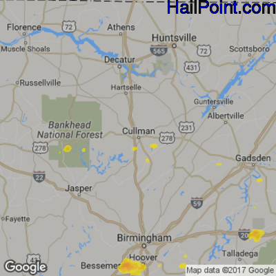 Hail Map for Cullman, AL Region on May 30, 2017