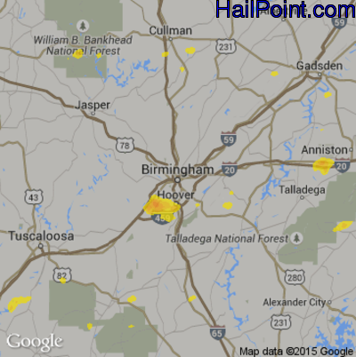 Hail Map for Birmingham, AL Region on May 30, 2017