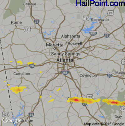Hail Map for Atlanta, GA Region on May 30, 2017