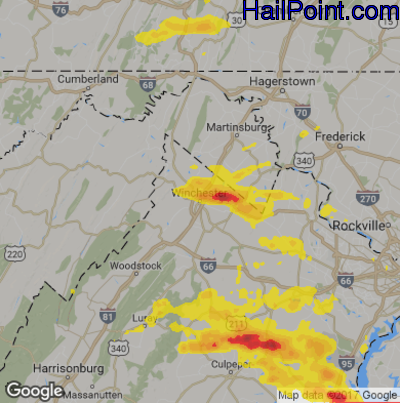 Hail Map for Winchester, VA Region on May 30, 2017 