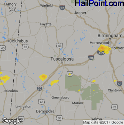 Hail Map for Tuscaloosa, AL Region on May 30, 2017