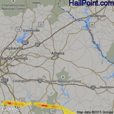Hail Map for Athens, GA Region on May 30, 2017