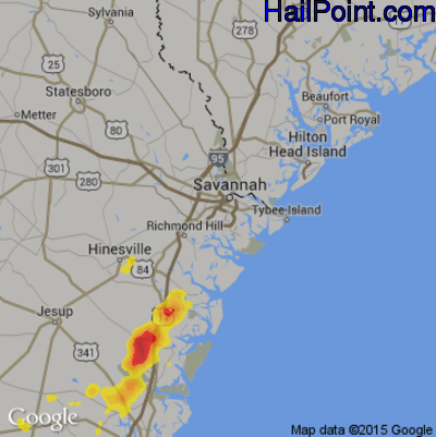 Hail Map for Savannah, GA Region on May 30, 2017