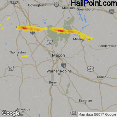 Hail Map for Macon, GA Region on May 30, 2017