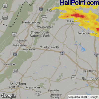 Hail Map for Charlotttesville, VA Region on May 30, 2017
