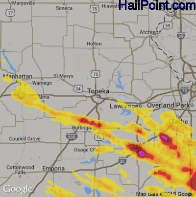 Hail Map for Topeka, KS Region on May 30, 2017