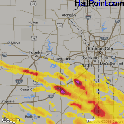 Hail Map for Lawerence, KS Region on May 30, 2017