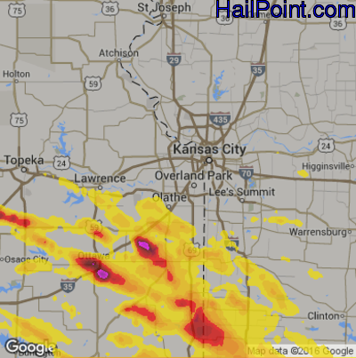 Hail Map for Shawnee, KS Region on May 30, 2017 