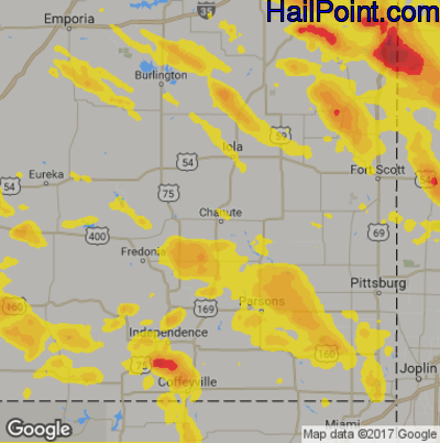 Hail Map for Chanute, KS Region on May 30, 2017