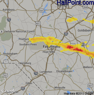 Hail Map for Fayetteville, NC Region on May 31, 2017