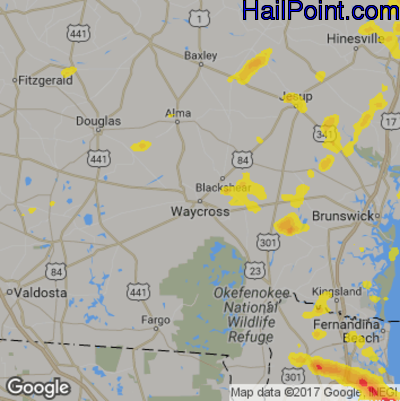 Hail Map for Waycross, GA Region on May 31, 2017 