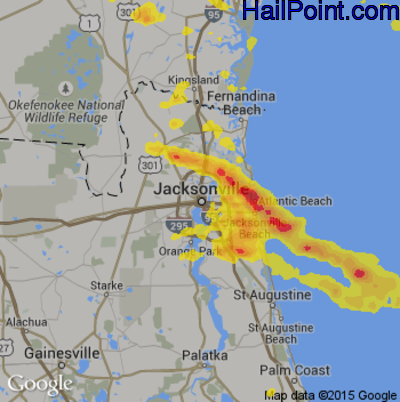 Hail Map for Jacksonville, FL Region on May 31, 2017