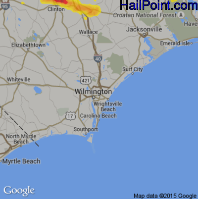 Hail Map for Wilmington, NC Region on May 31, 2017