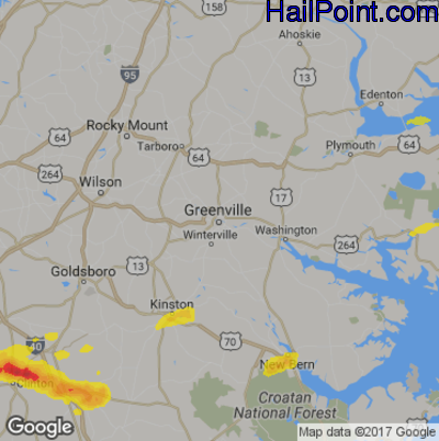 Hail Map for Greenville, NC Region on May 31, 2017