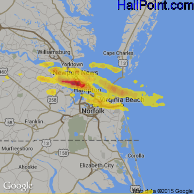 Hail Map for Norfolk, VA Region on May 31, 2017