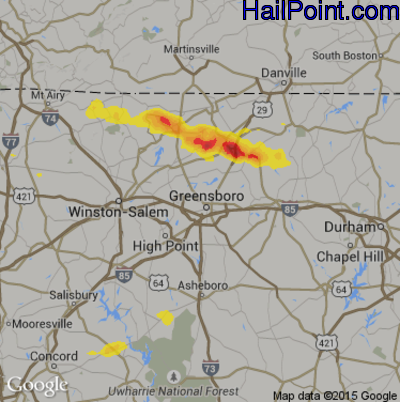 Hail Map for Greensboro, NC Region on May 31, 2017