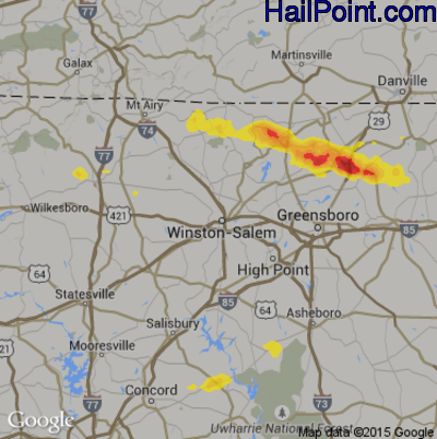 Hail Map for Winston-Salem, NC Region on May 31, 2017 