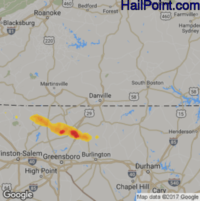 Hail Map for Danville, VA Region on May 31, 2017