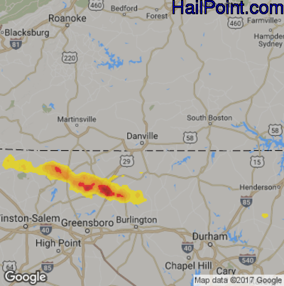 Hail Map for Danville, VA Region on May 31, 2017