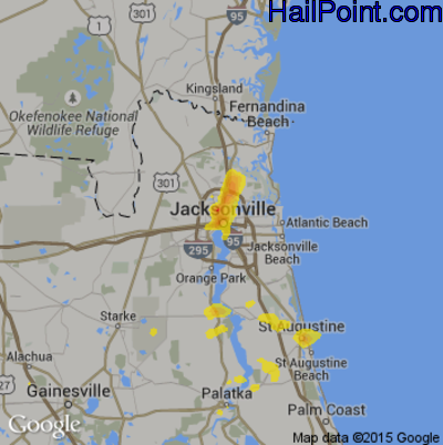 Hail Map for Jacksonville, FL Region on June 1, 2017