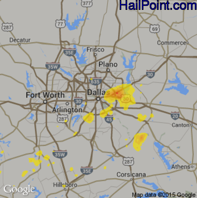 Hail Map for Dallas, TX Region on June 2, 2017