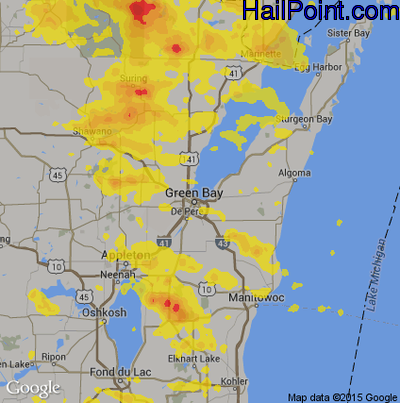 Hail Map for Green Bay, WI Region on June 3, 2017