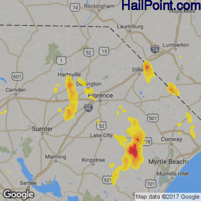 Hail Map for Florence, SC Region on June 3, 2017 
