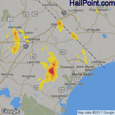 Hail Map for Myrtle Beach, SC Region on June 3, 2017 