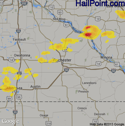 Hail Map for Rochester, MN Region on June 3, 2017