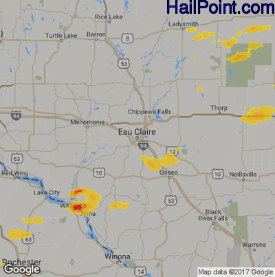 Hail Map for Eau Claire, WI Region on June 3, 2017