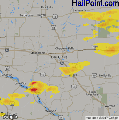 Hail Map for Eau Claire, WI Region on June 3, 2017